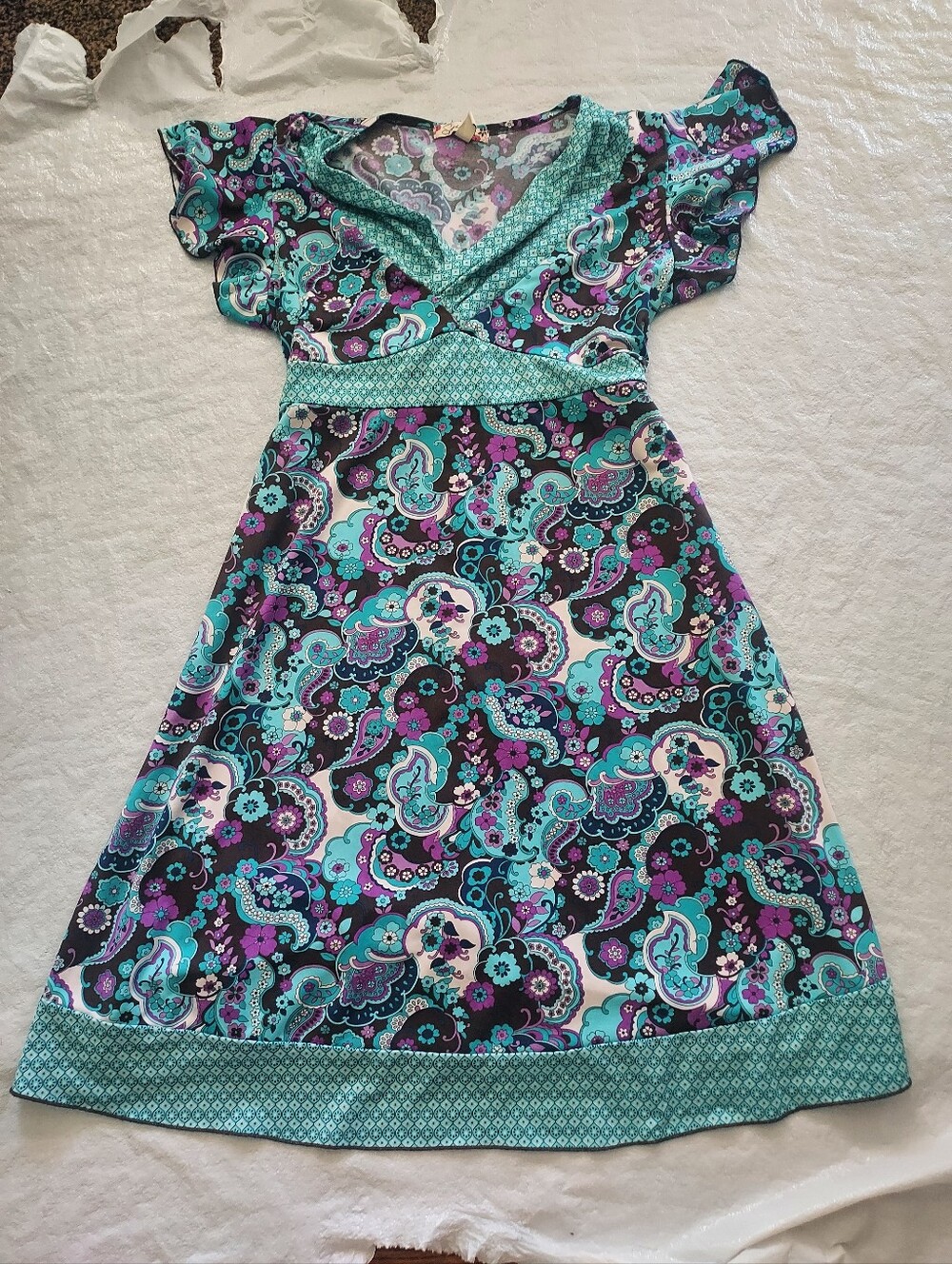 Speechless Teal & Purple Paisley Wrap Midi Dress